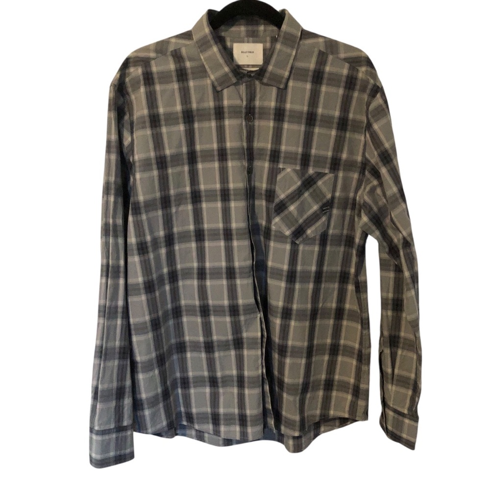 Billy Reid Gray and Black Plaid Button-Down Shirt
